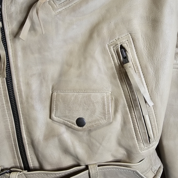 Cream Leather Motorcycle Moto Jacket Eagle Leather - Picture 6 of 12